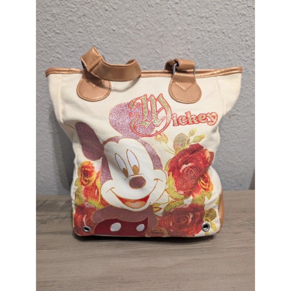 Disney Mickey Mouse Romantic Rose Glitter Canvas Tote Bag Rose Gold